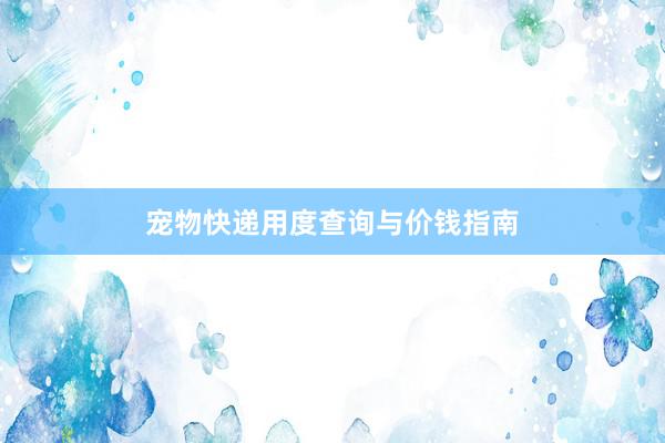 宠物快递用度查询与价钱指南